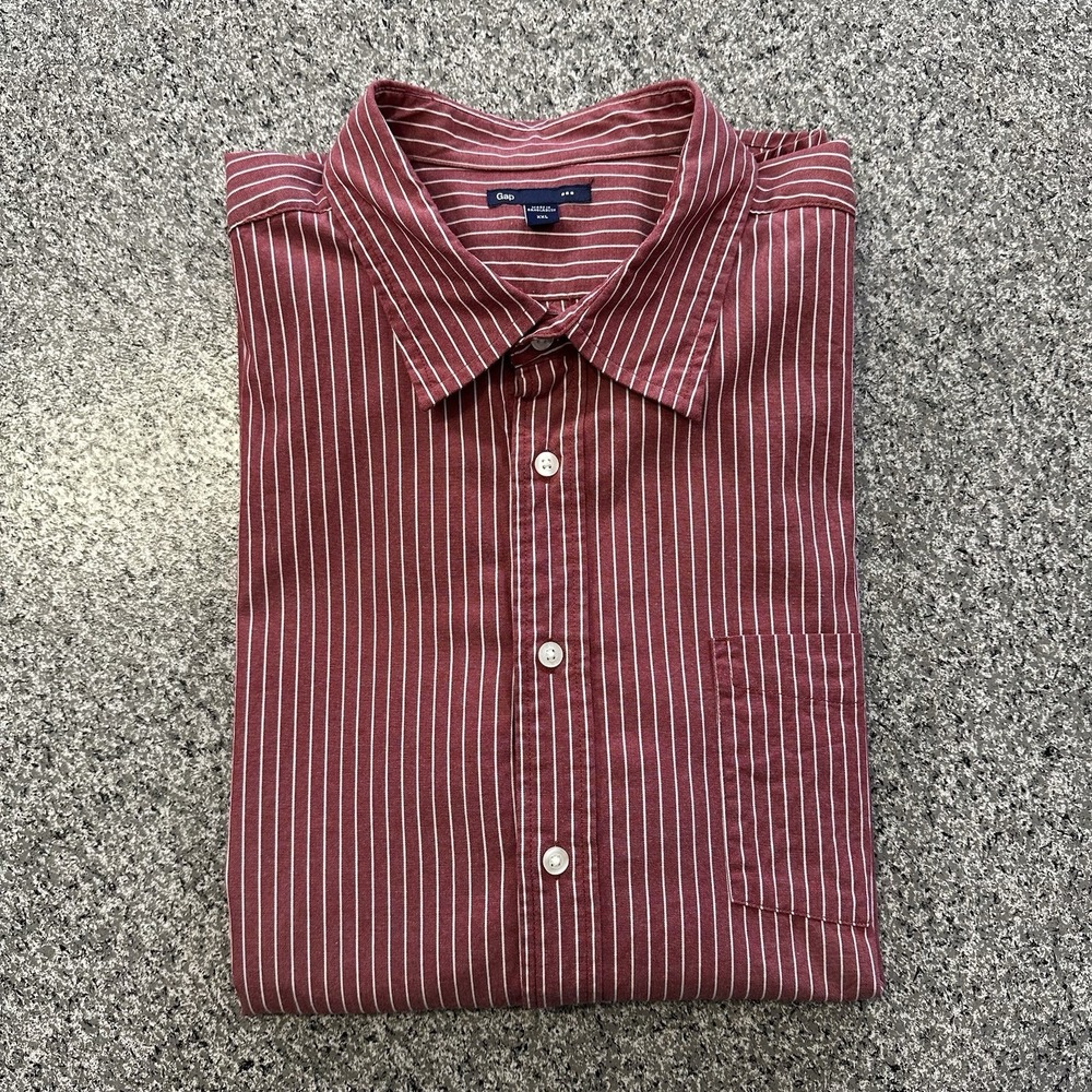 Gap Shirt Mens XXL Long Sleeve Button Up Collared Red Striped Casual Work